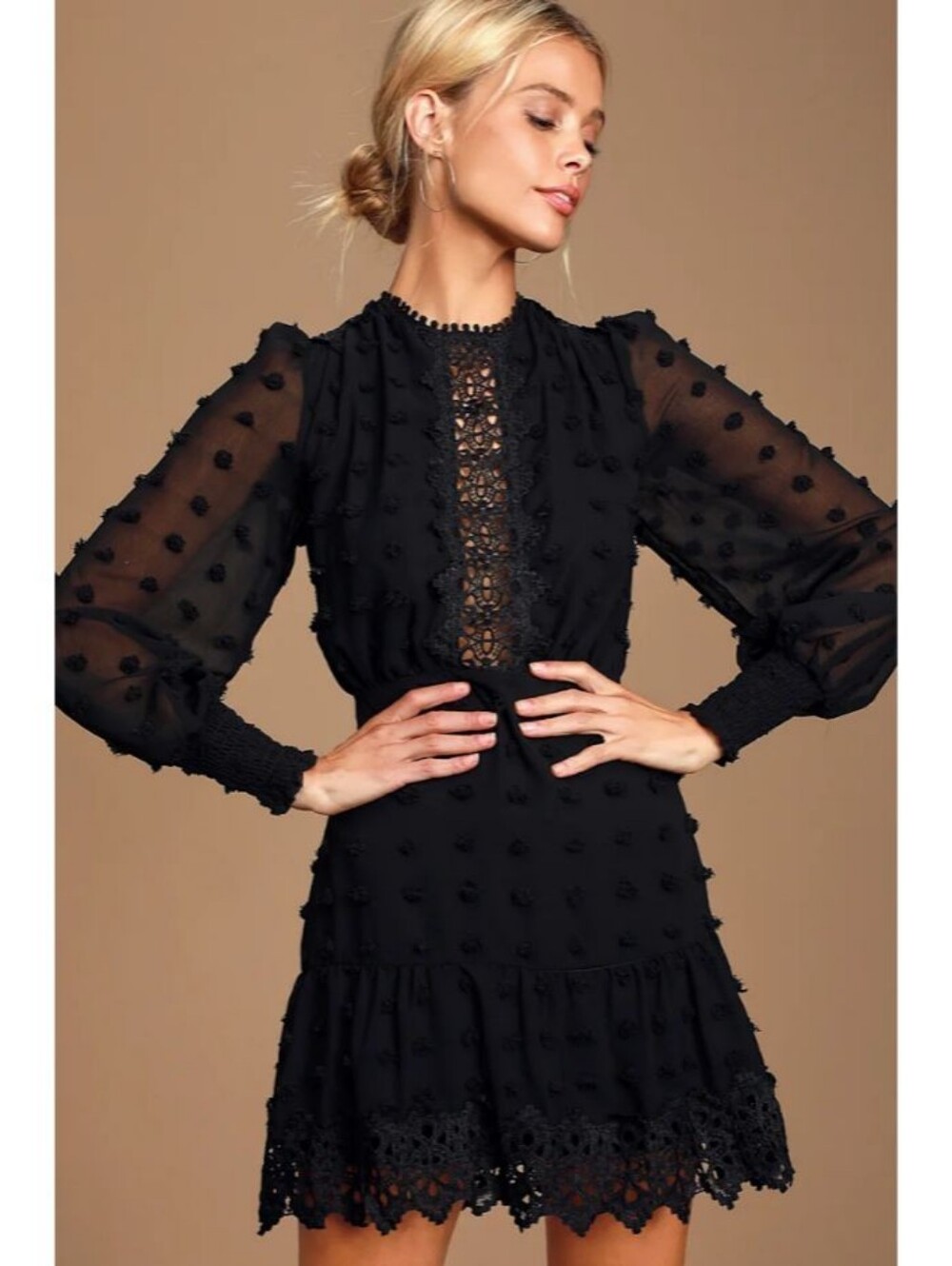 NWT Lulus Lust or Love Black Embroidered Lace Long Sleeve Dress